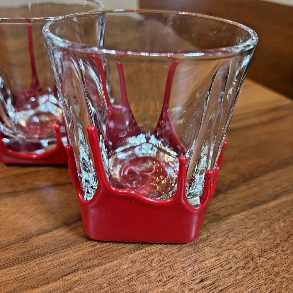 5 Maker's Mark Etched Dipped Red Wax Lowball Glasses Whiskey Barware